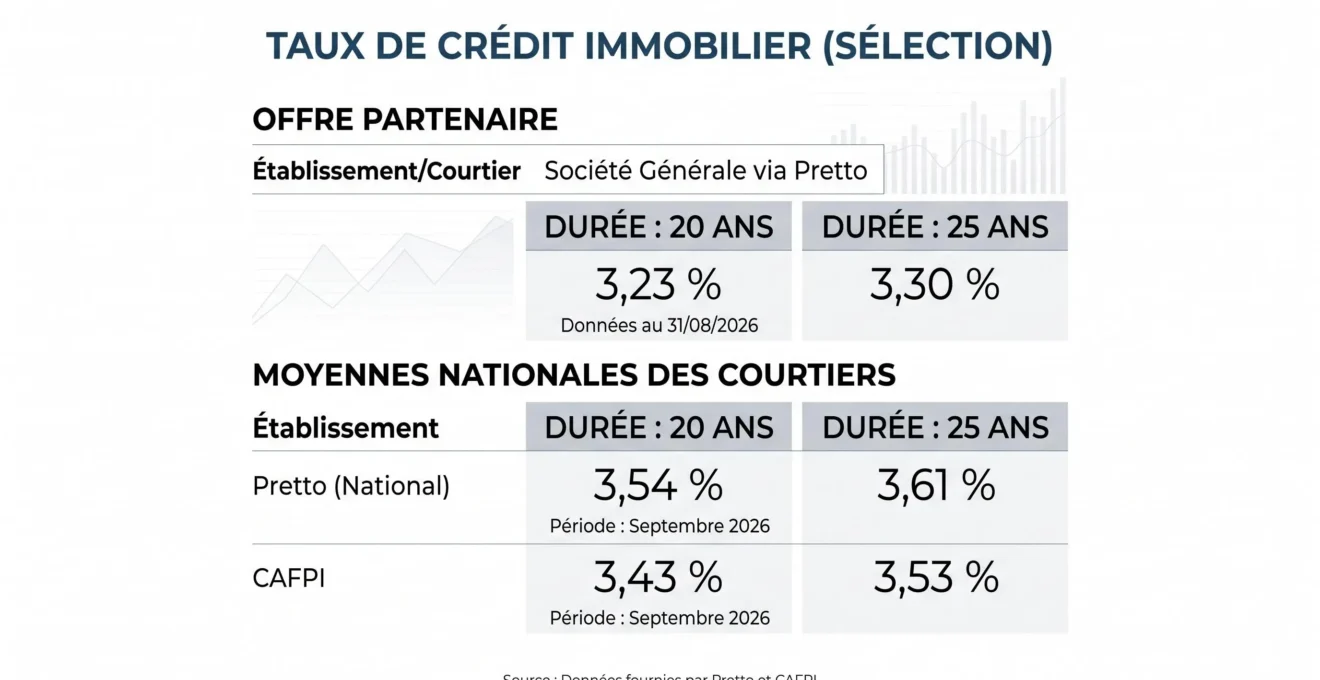 Comparatif des taux immobiliers sur 20 ans et 25 ans en septembre 2026